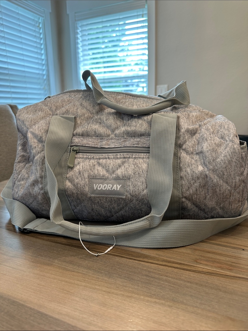 Gray Quilted Weekender Duffel Bag